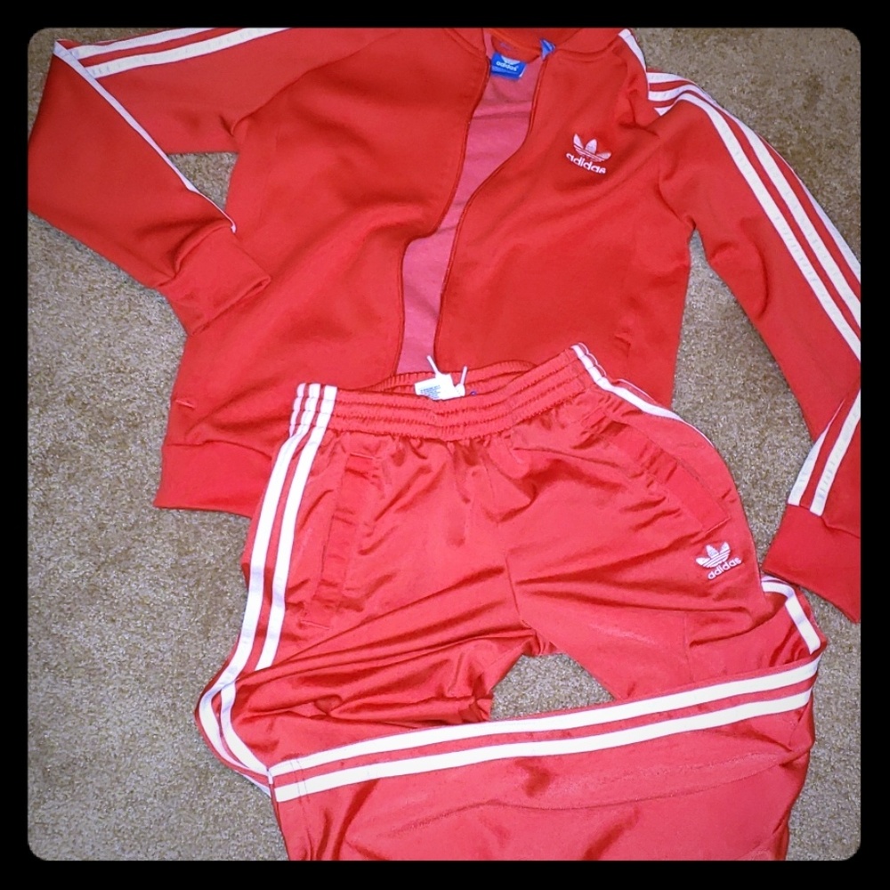Adidas track suit red